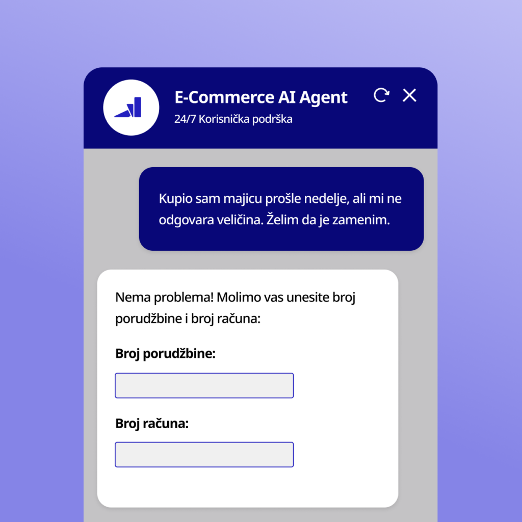AI chatbot za online prodavnicu obrađuje zahtev za zamenu proizvoda i prikuplja podatke o porudžbini