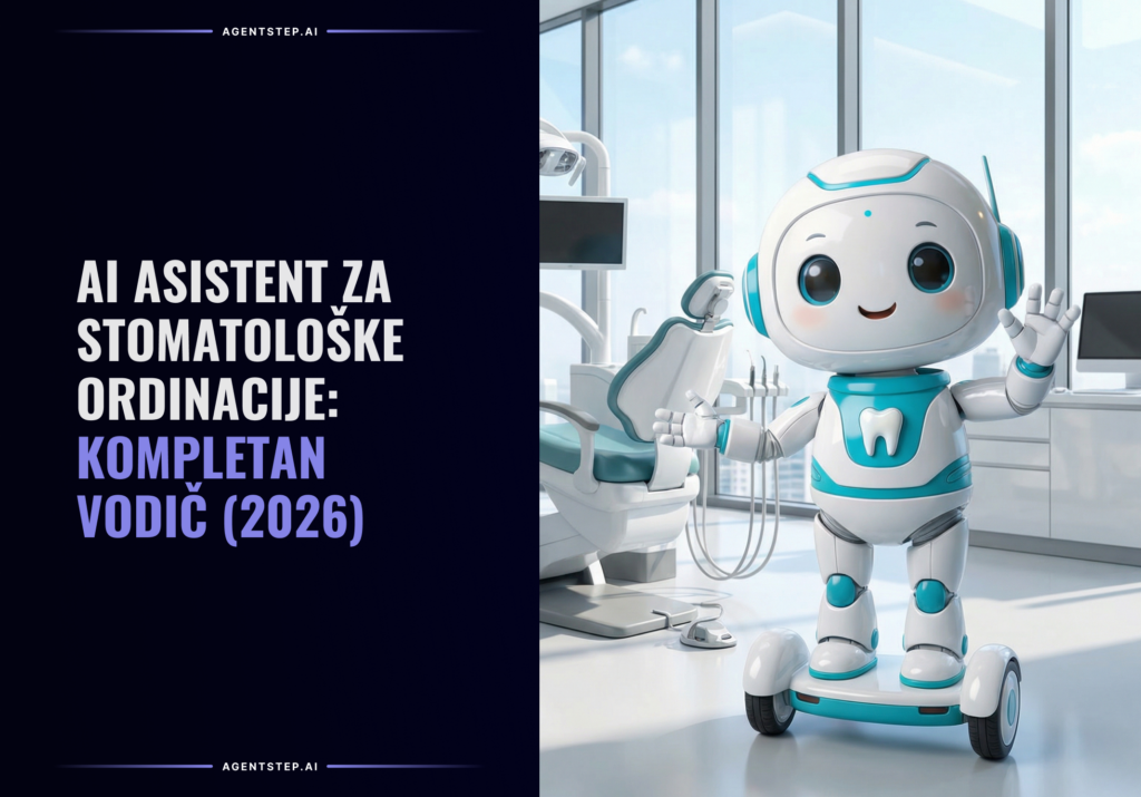 AI asistent za stomatološke ordinacije - ilustracija robota sa zubom u stomatološkoj ordinaciji