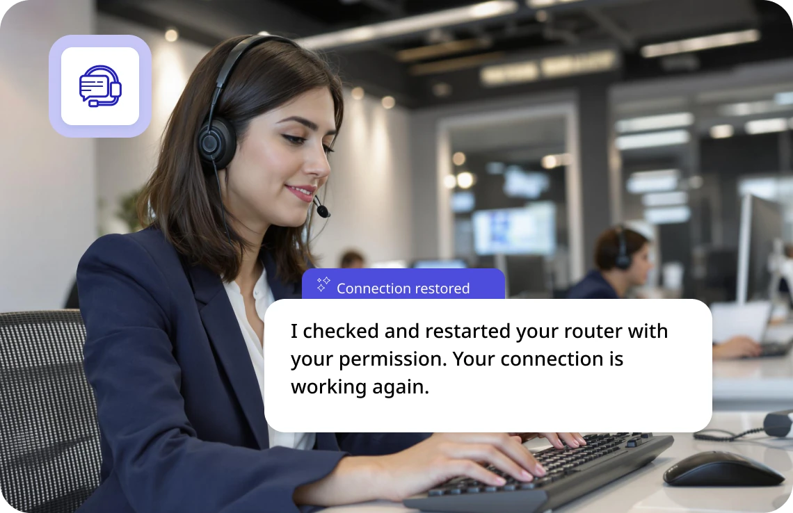 AI assistant confirming that a customer connection has been restored