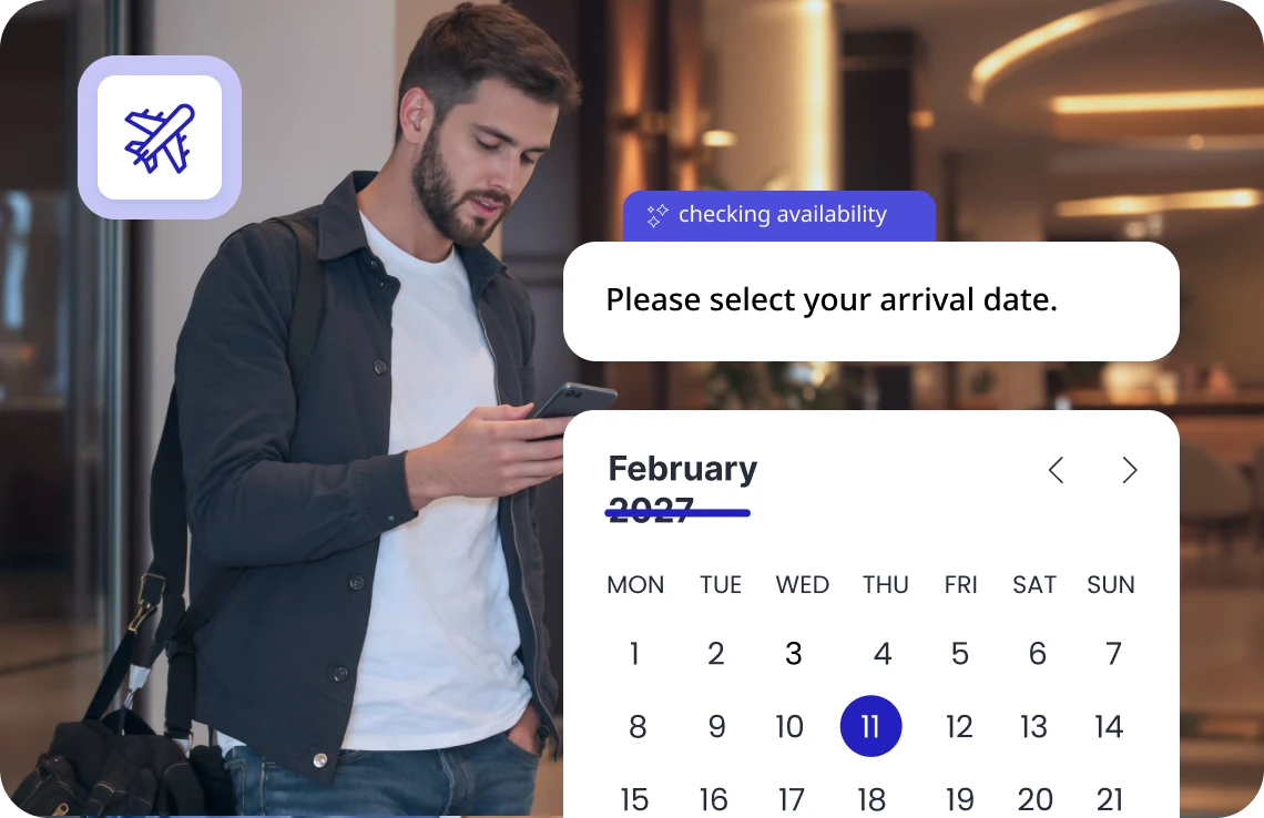 AI assistant helping a guest select an arrival date