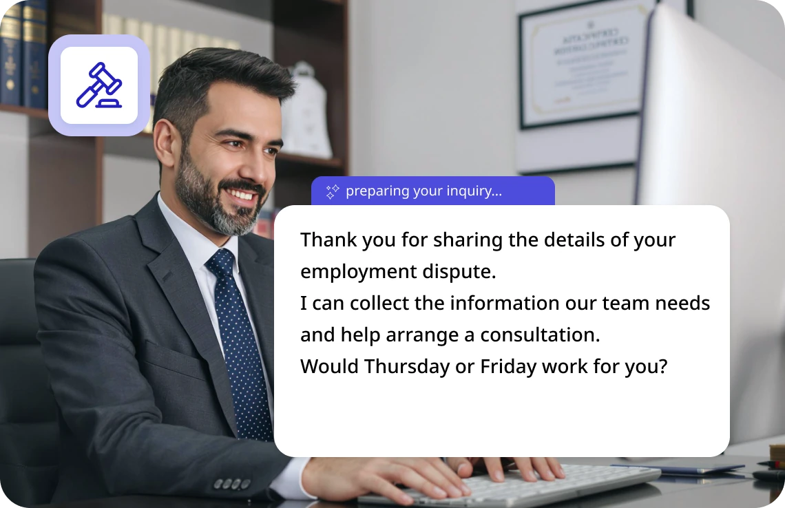 AI assistant helping arrange a legal consultation